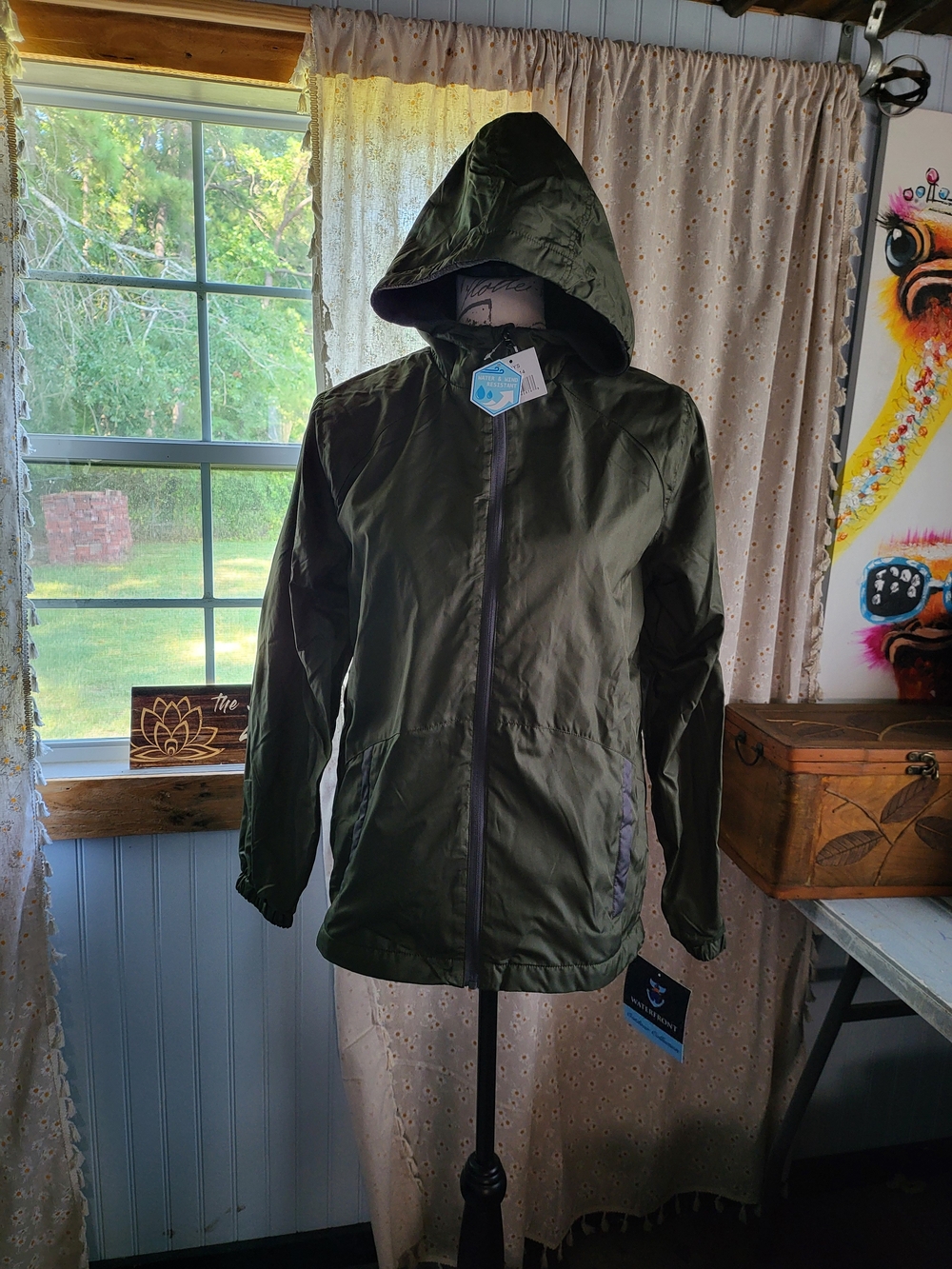 Waterfront Boys Size 14 Olive Green Hooded Jacket NWT Water Resistant